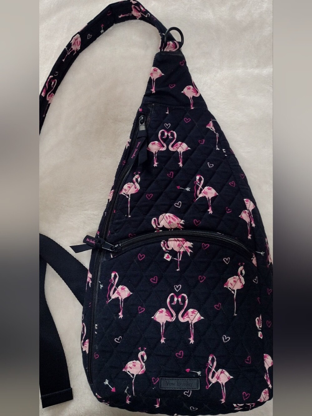 Vera Bradley Quilted Sling Bag with Pink Flamingo Print